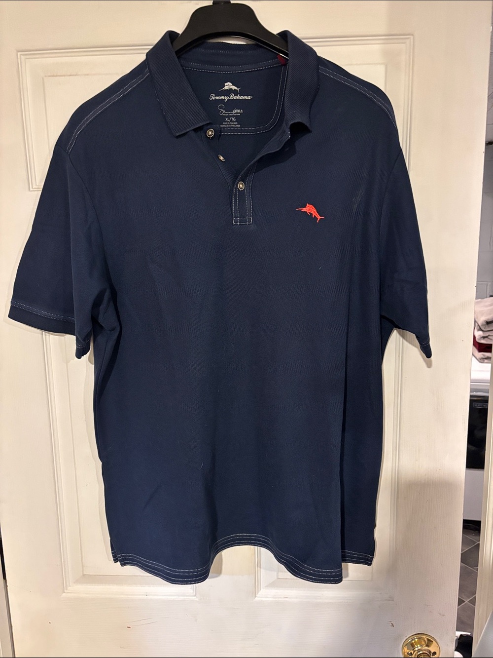 Tommy Bahama Navy Polo with Red Marlin Emblem